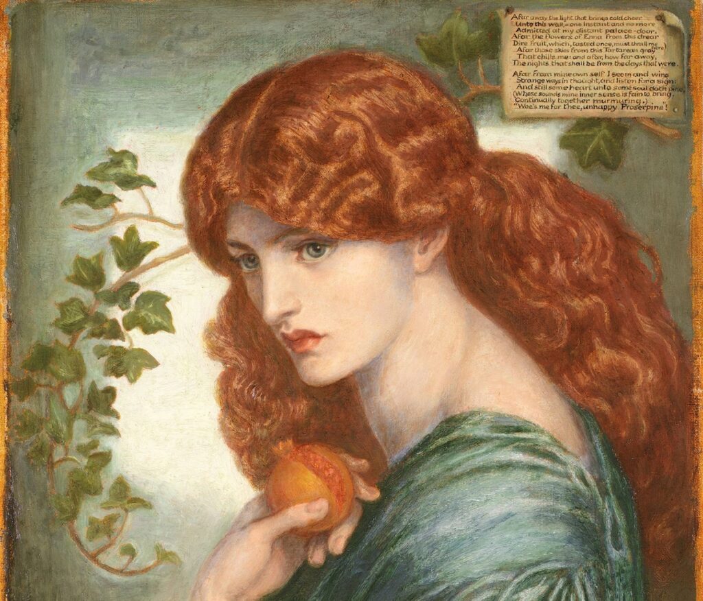 Detail of Dante Gabriel Rossetti's eighth and final version of Proserpine (1882).