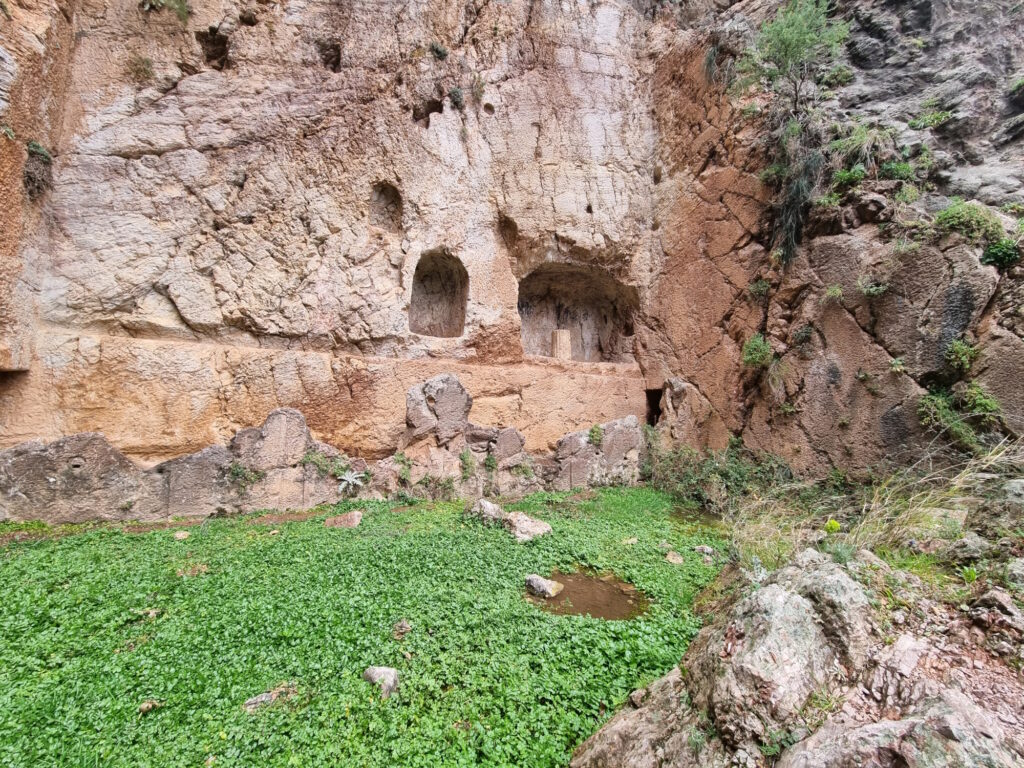 Roman fountain at the Castalian spring, Delphi, Greece.