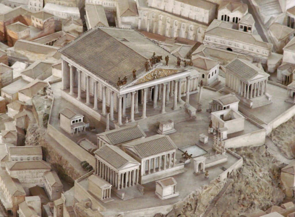 Italo Gismondi's (1887-1974) scale model of the Capitoline Hill under Constantine, on which stood a temple to Fides, at the Museum of Roman Civilisation.