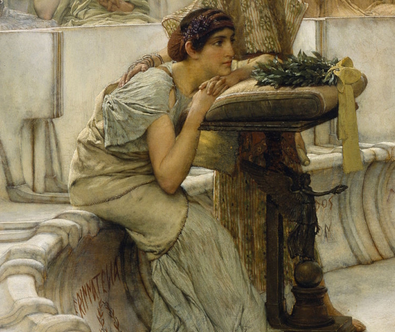 Detail of Sappho and Alcaeus (1881), oil painting by Sir Lawrence Alma-Tadema.