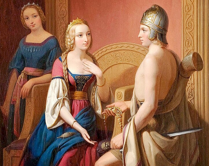 Detail of Heimdall returns Brísingamen to Freyja (1846), oil painting by Nils Blommér.