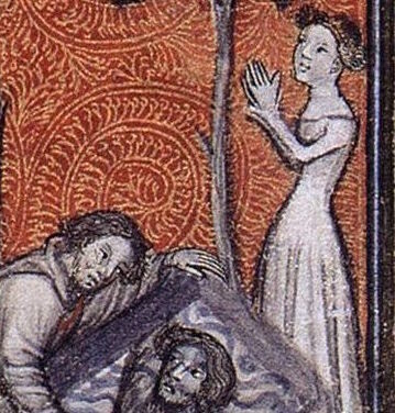 Detail of an illustration of the Spring of Narcissus from the 13th-century Le Roman de la Rose.