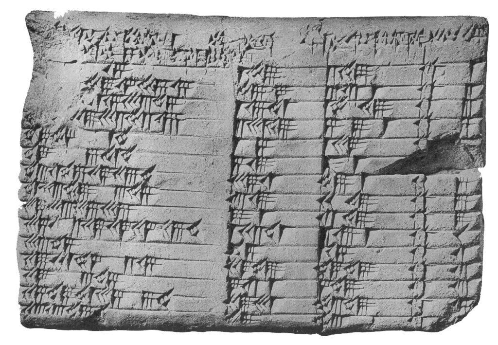 The Babylonian mathematical tablet Plimpton 322, dated to 1800 BC. Photo from the University of British Columbia, Canada.